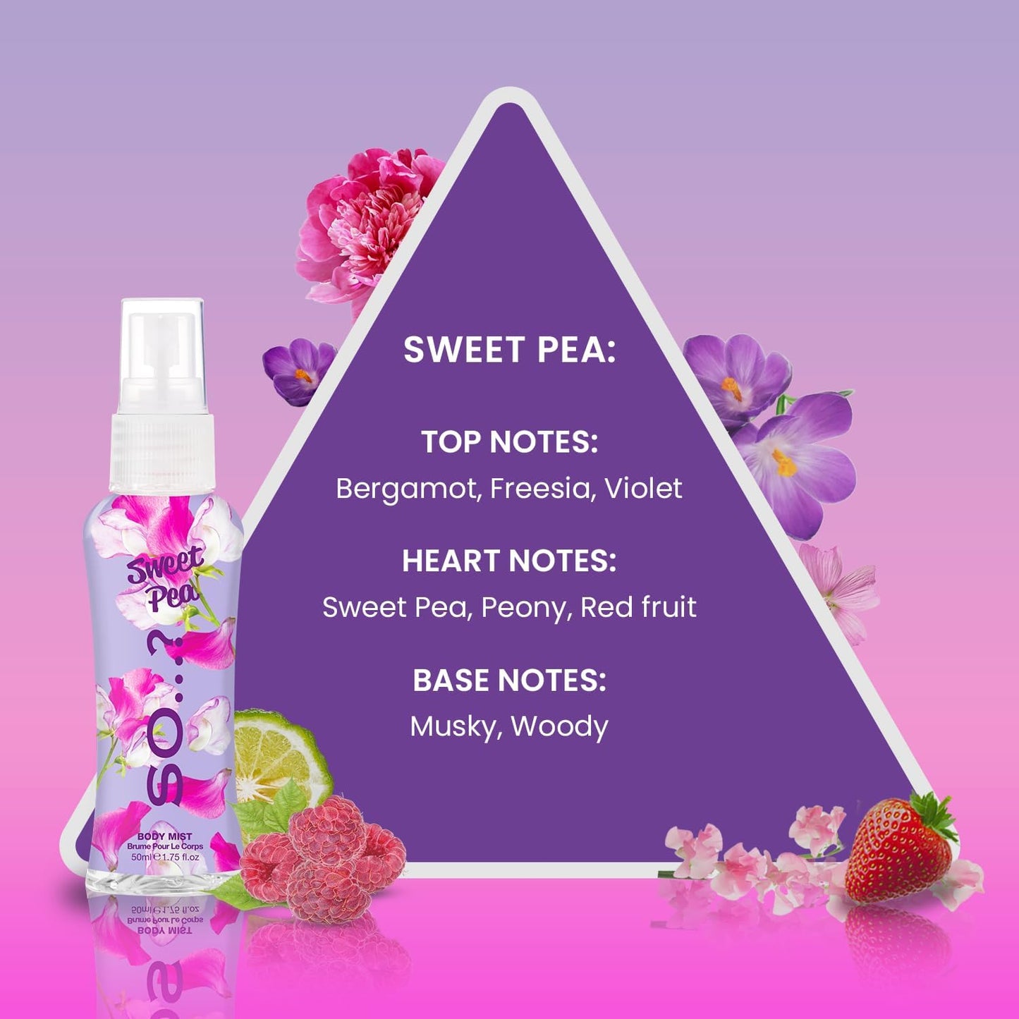 SO? Body Mist By So? Womens Mini Mist Body Mist Gift Set, with Red Velvet, Vanilla, Candy Floss & Sweet Pea, Fragrance Spray Set, (4x50ml)