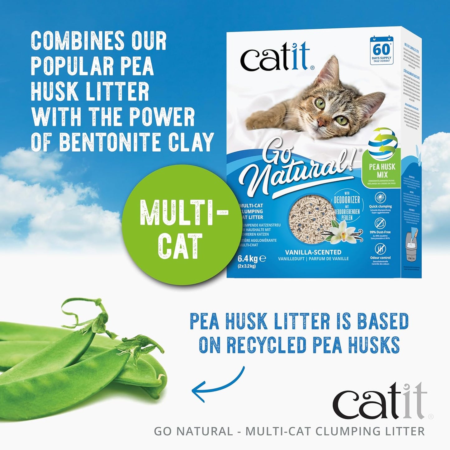Catit Go Natural Vanilla Scented Multi Cat Clumping Cat Litter 6.4kg – Fast Clumping – Odor Control – 99 Percent Dust Free Cat Litter
