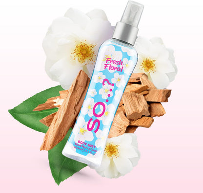 Body Mist by So…? Womens Fresh Floral, Cherry Blossom, Pink Grapefruit Body Spray Mixed Fragrance 100ml Bundle (Pack of 3)