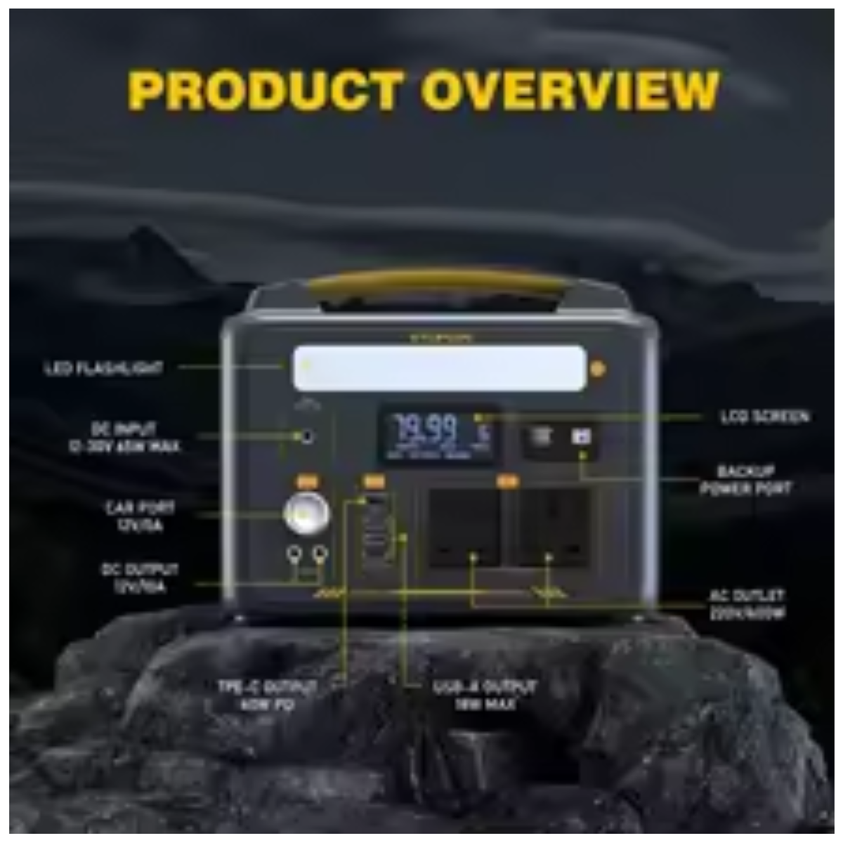 Portable Power Station 600W 299Wh LiFePO4 Battery - 1200W Peak Surge Generator (Bare Unit)
