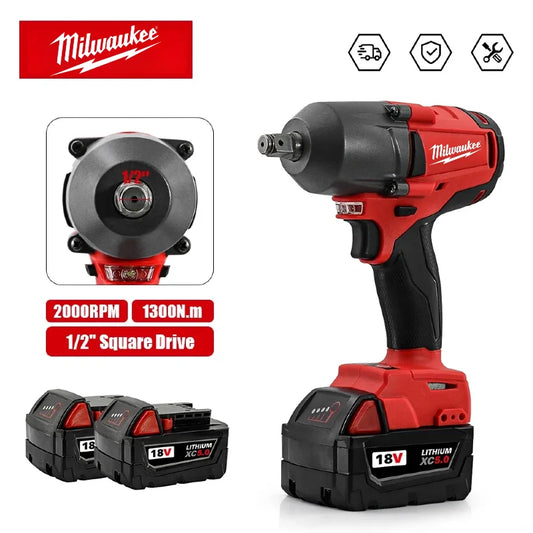 Milwaukee 1300Nm Brushless Cordless Impact Wrench 18V, 1/2" Square Drive, High Torque Power Tool