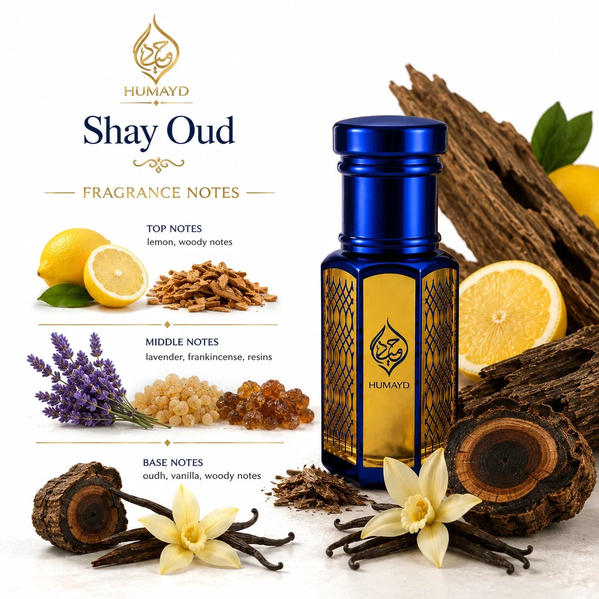 Shay Oud Perfume Oil Unisex - Alcohol-Free Oud Vanilla Fragrance Attar 6ml