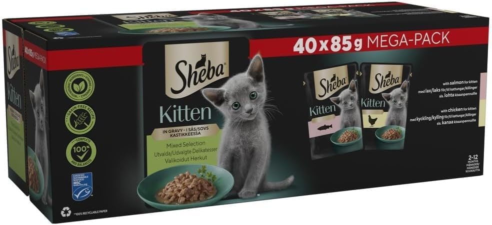 Sheba Sauce Collection Cat Food Pouch for Kitten Mixed Selection in Gravy 40x85g
