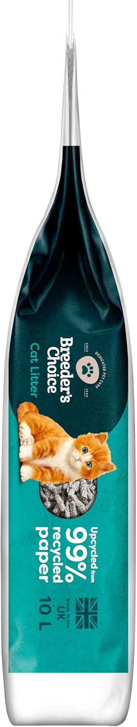 Breeder’s Choice All Natural Cat Litter 10L - Recycled Paper Pellets - Non Clumping - Highly Absorbent - Odor Control Cat Bedding