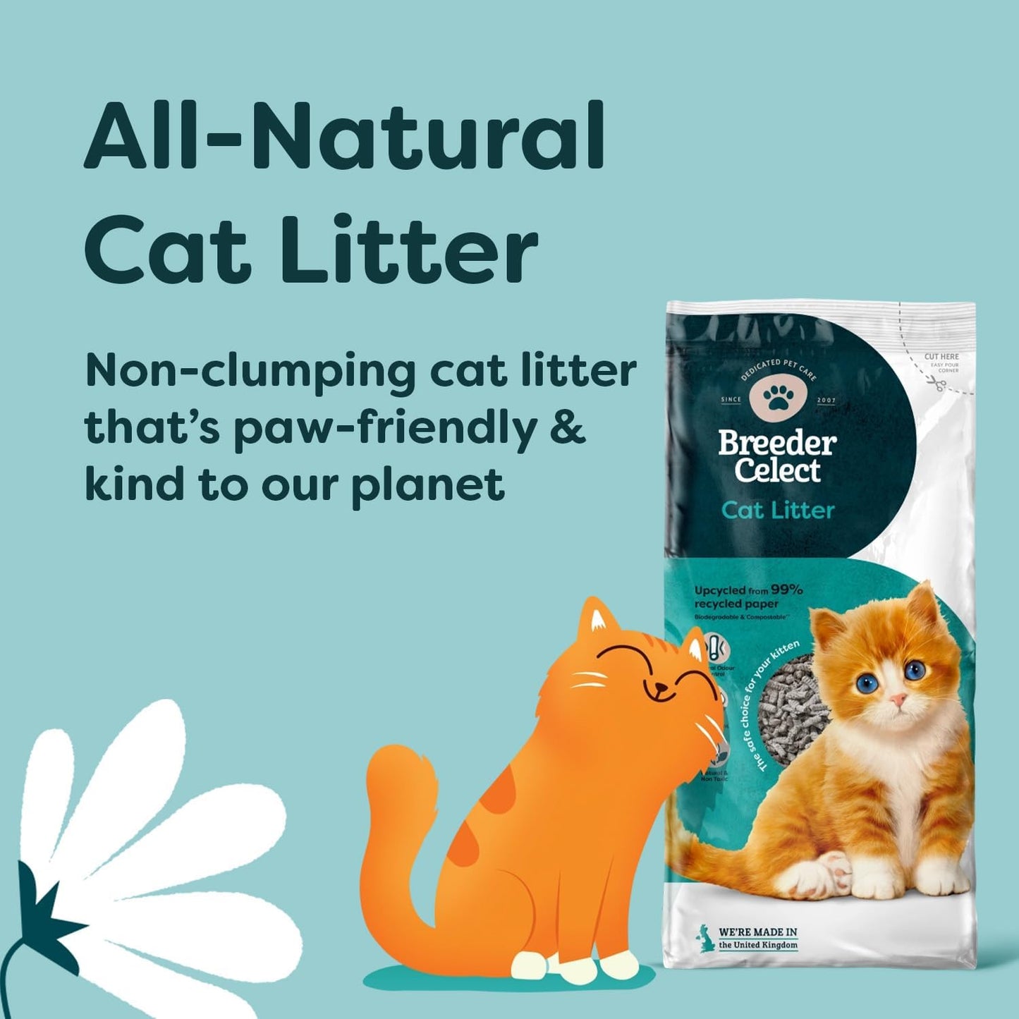 Breeder Celect All Natural Cat Litter 30L - Recycled Paper - Non Clumping - Highly Absorbent - Odor Control Cat Bedding