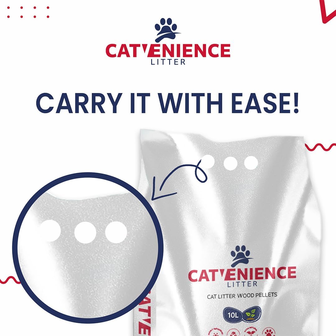 10L Wood Based Cat Litter – Ultra Absorbent – Biodegradable – Catvenience Wood Pellet Cat Litter – Odor Control – Antibacterial – Easy Lift Cat Litter
