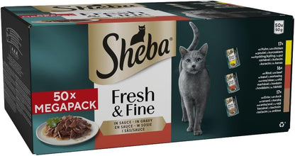 SHEBA Fresh & Fine Cat Pouches Meaty Pieces in Gravy 50x50g