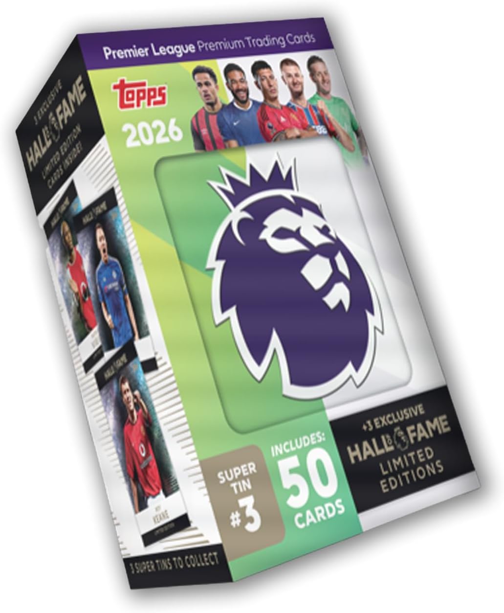 Topps Premier League 2026 Debut Edition Hall of Fame Super Tin #3 | 50 Football Trading Cards + 3 Limited Edition Hall of Fame Cards | Official Premier League Collectible Set