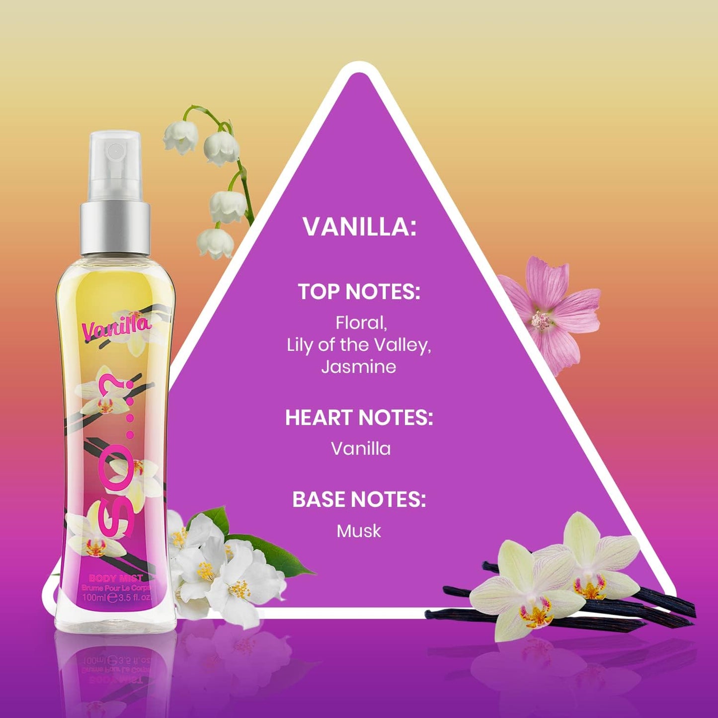 Body Mist by So…? Womens Candy Floss, Vanilla, Sweet Pea Body Spray Mixed Fragrance Bundle 100ml (Pack of 3)