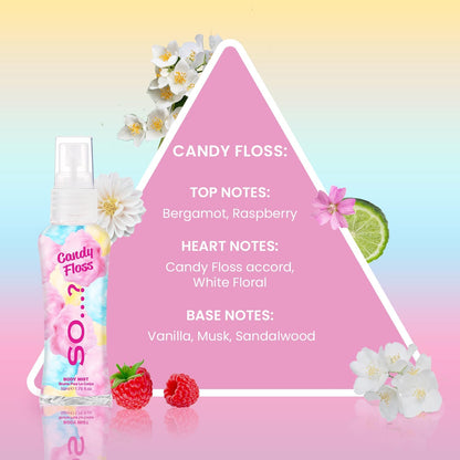 SO? Body Mist By So? Womens Mini Mist Body Mist Gift Set, with Red Velvet, Vanilla, Candy Floss & Sweet Pea, Fragrance Spray Set, (4x50ml)