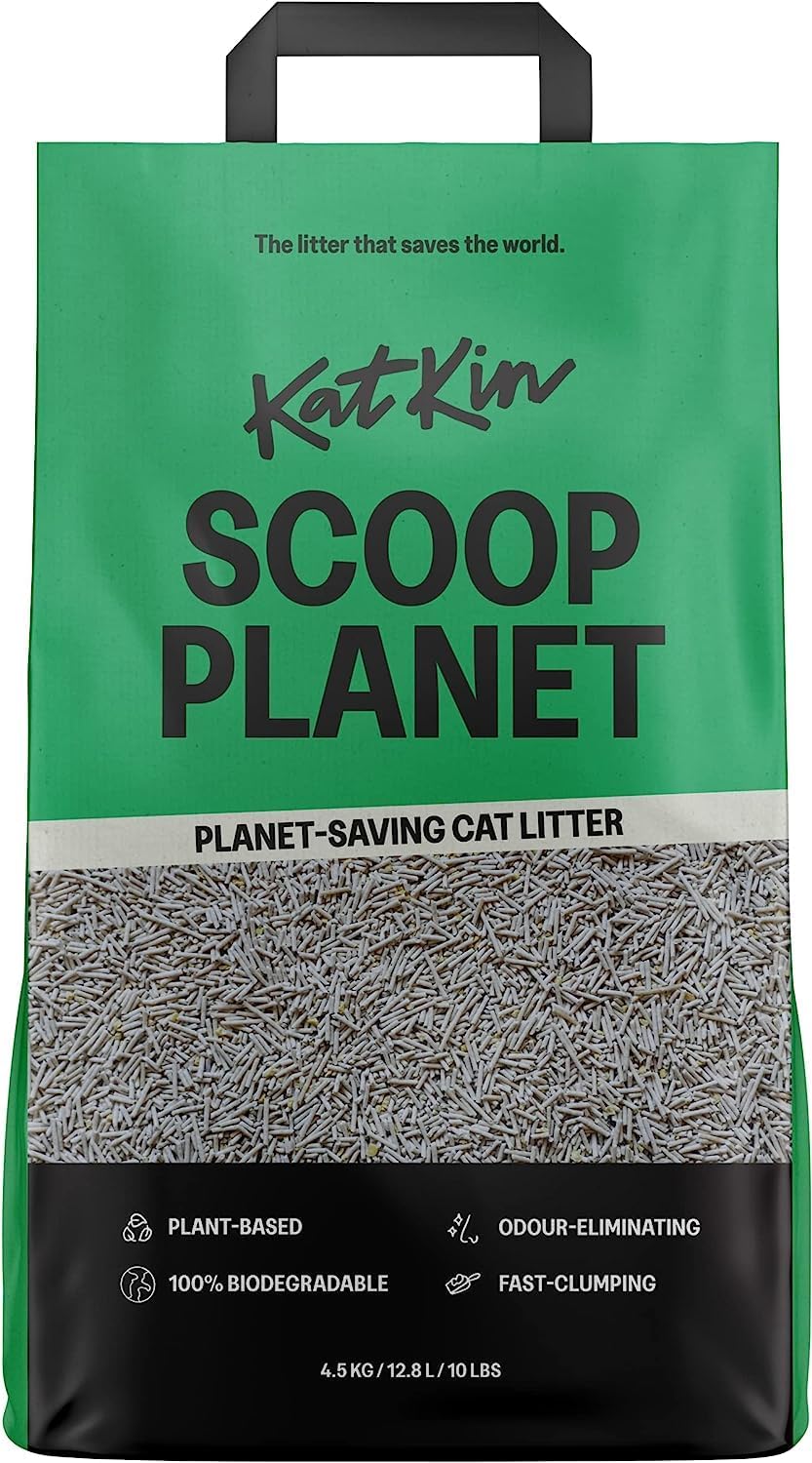 KatKin Scoop Planet Litter (2x4.5kg/12.8L bag): KatKin's upgraded Tofu litter, Plant-Based, 100% Biodegradable, Non-Tracking, Clumping Cat Litter Made With Non-Toxic, Eco-Friendly Pea fibre & Millet