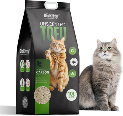Tofu Clumping Cat Litter 10L – Unscented – Activated Carbon – Ultra Absorbent – Flushable Eco Friendly Cat Litter Pack of 1