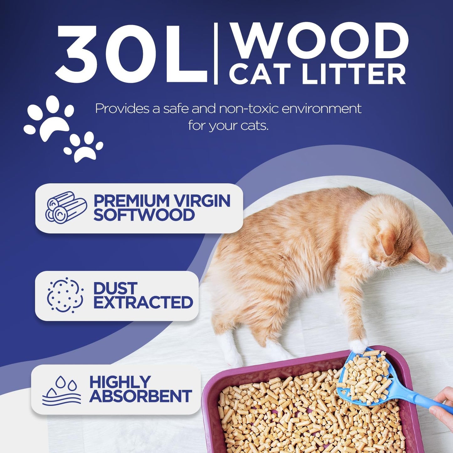 Platinum Plus Cat Litter 30L - Premium Natural Wood Pellets - Odor Control - Biodegradable Dust Free Softwood Cat Litter