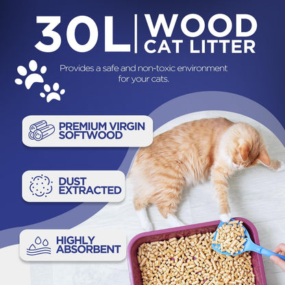 Platinum Plus Cat Litter 30L - Premium Natural Wood Pellets - Odor Control - Biodegradable Dust Free Softwood Cat Litter