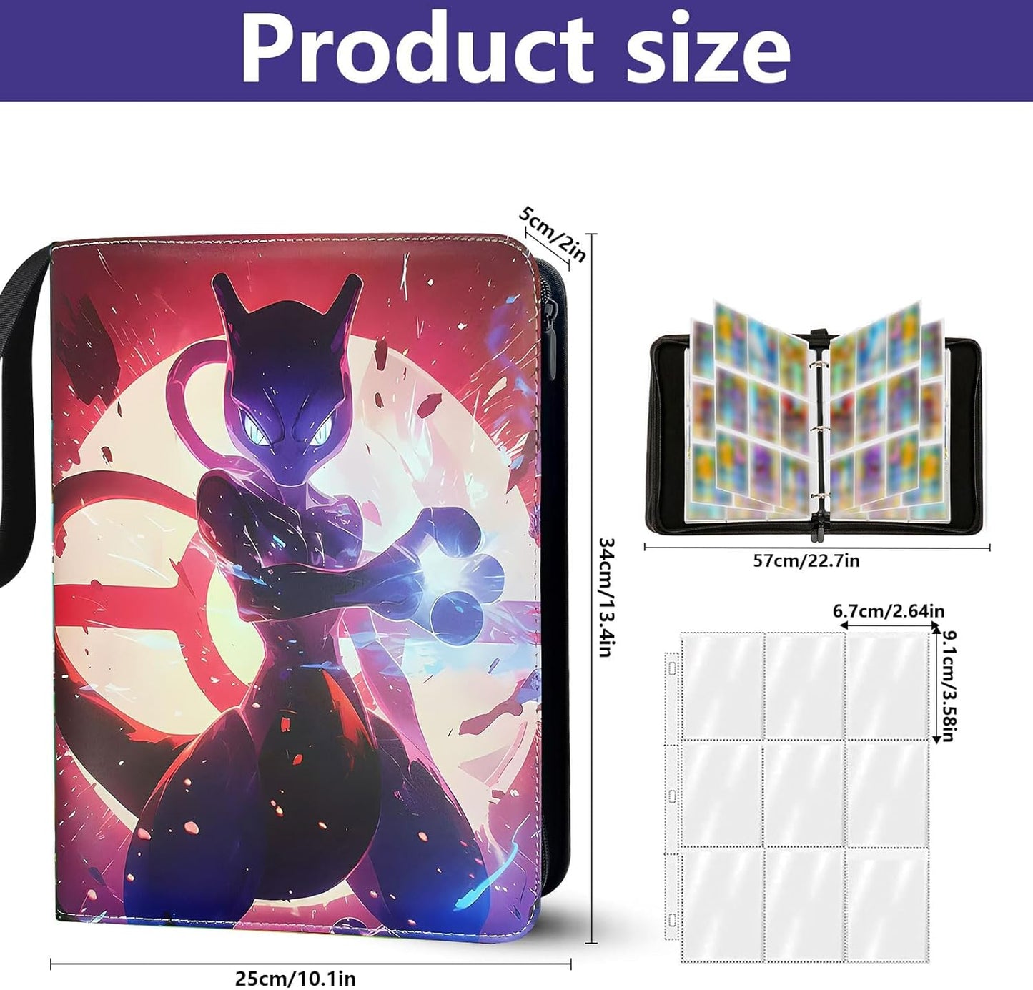 Card Binder for Pokémon 900 Pockets – Trading Card Binder 9 Pocket 50 Pages with Zipper | Portable Card Holder Album for Pokémon, MTG, Yu-Gi-Oh Cards