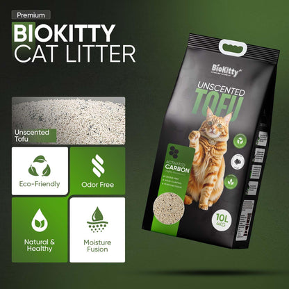 Tofu Clumping Cat Litter 10L – Unscented – Activated Carbon – Ultra Absorbent – Flushable Eco Friendly Cat Litter Pack of 1