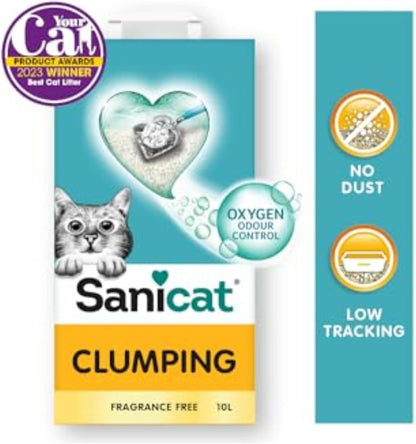 Sanicat Clumping Unscented Cat Litter 10L - Natural Mineral Clay - Strong Clumping - Odor Control Hygienic Cat Litter