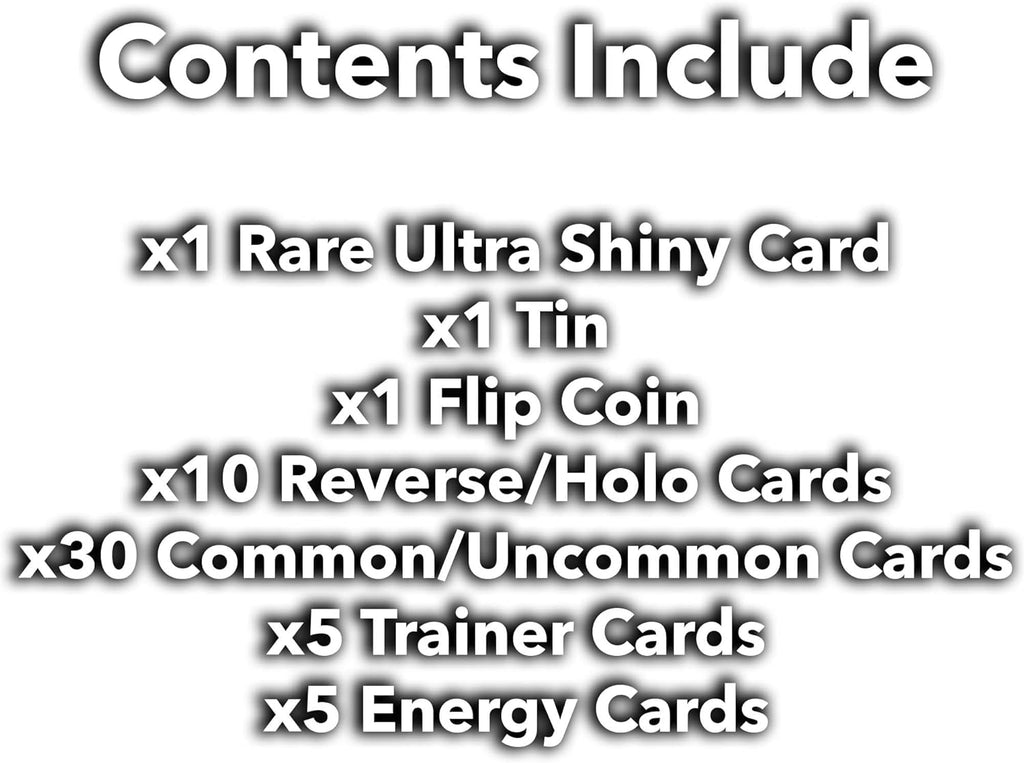 Ultimate Shiny Tin Bundle - 50 Random Cards Guaranteed 10 Holos + 1 Rare Shiny Card + 1 Coin Plus The Toy Box Card