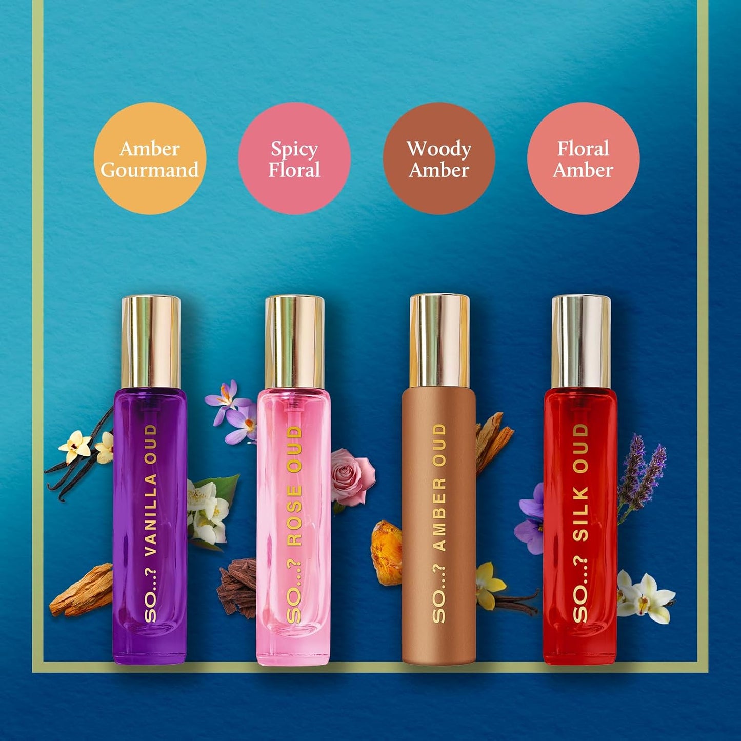 SO…? Oud Premium Womens Perfume Gift Set, Vanilla, Rose, Amber, Silk, Eau De Toilette with Long Lasting Fragrance - Travel Size Mini Perfume for Girls, Ladies Gift Sets (4 x 15ml)