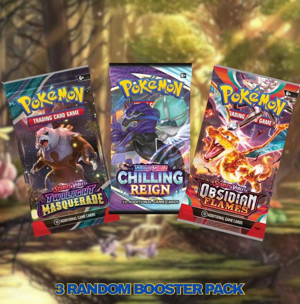 Pokemon Cards Booster Pack Gift Bundle | 3 Booster Packs | Assorted Sets from Sword and Shield & Scarlet and Violet | Perfect Pokémon Gift Set (3 Assorted Booster Packs) | Titan Authenticated