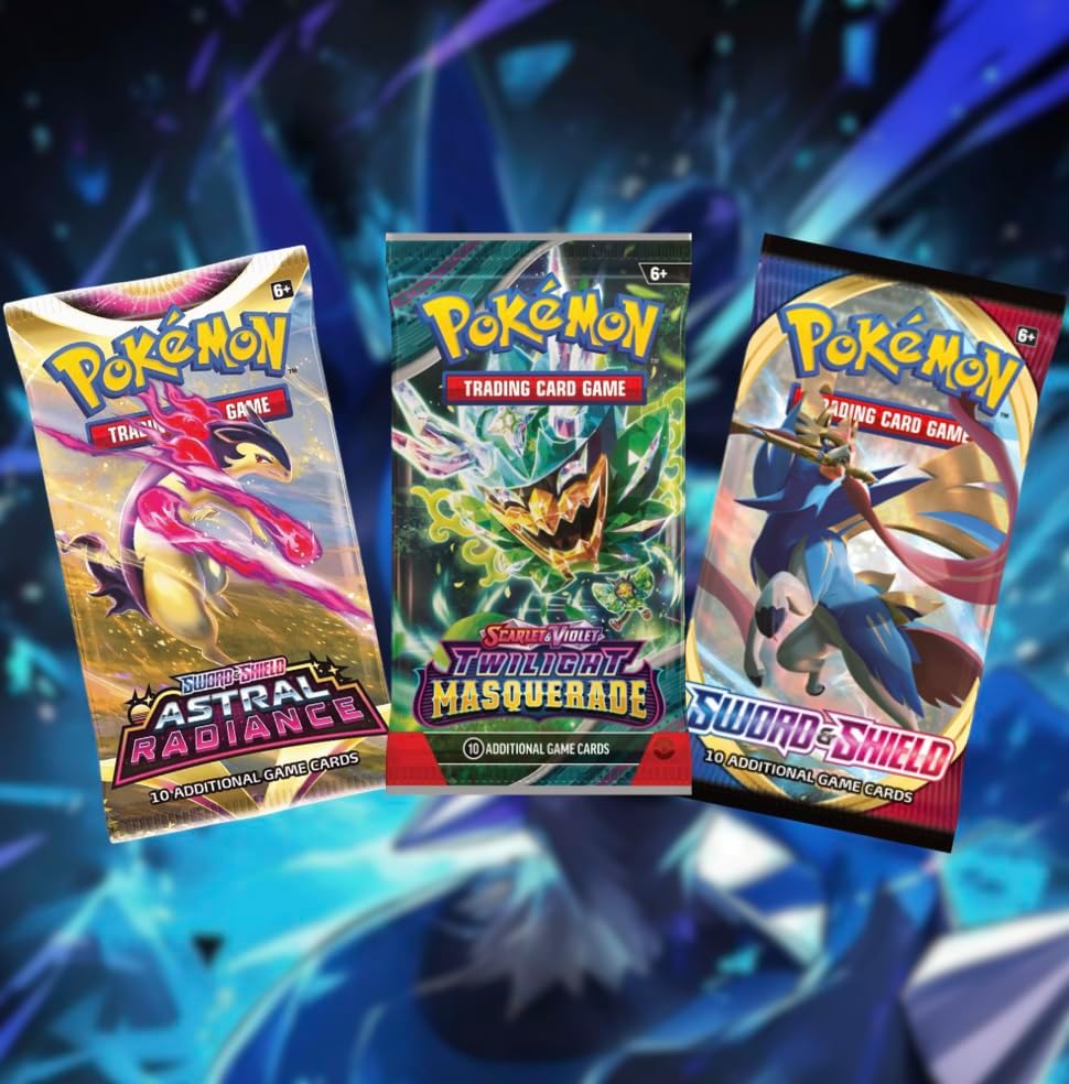 Pokémon Cards Booster Pack Gift Bundle – 3 Assorted Packs from Sword & Shield & Scarlet & Violet Sets | Titan Authenticated Pokémon TCG Gift Set