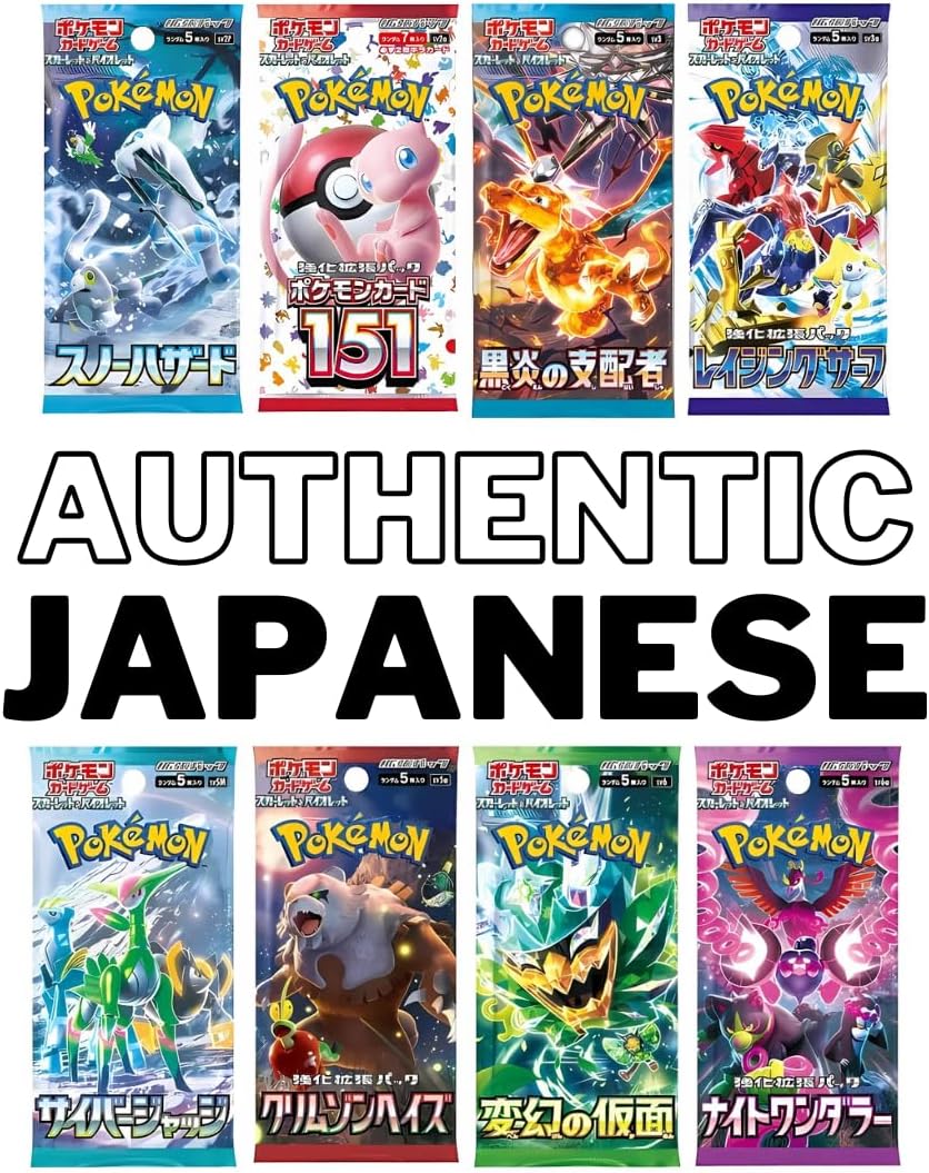 Mega Pokemon Card Booster Pack Gift Bundle | 5 Booster Packs | Sword and Shield | Scarlet and Violet | Pokémon Gift Set | 4 Assorted Pokemon Booster Packs + 1 Japanese Pokemon Card Pack
