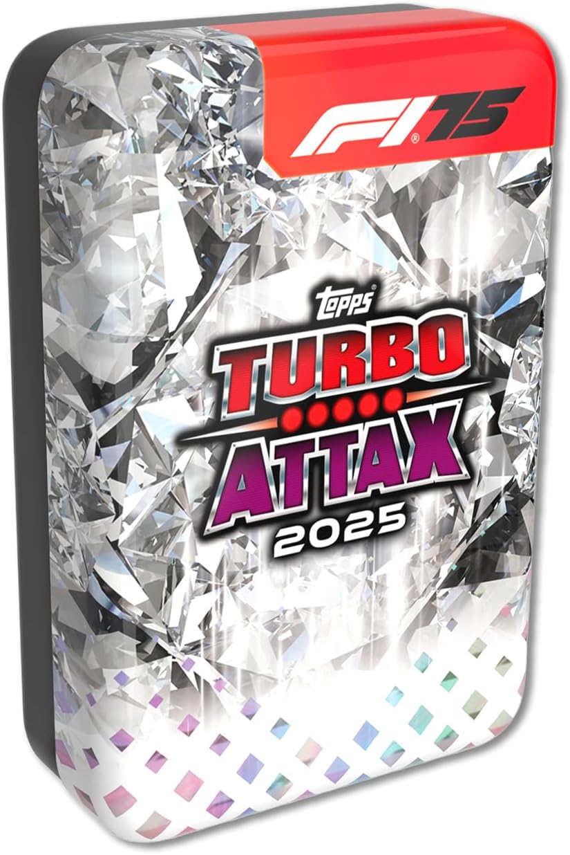Topps Turbo Attax Formula 1 2025 Diamond Edition Mega Tin – 66 Cards with 6 Limited Editions & 5 Exclusive Cards | Official F1 Trading Cards