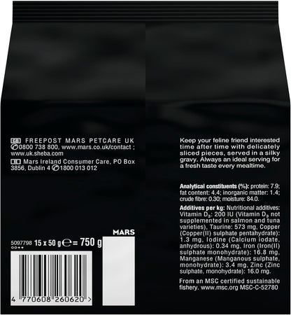 Sheba Cat Wet Food - Fresh and Fine - Cat Pouches Fish in Gravy - 3 x 15 x 50 g