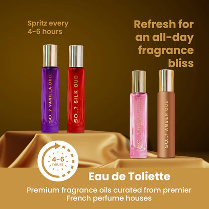 SO…? Oud Premium Womens Perfume Gift Set, Vanilla, Rose, Amber, Silk, Eau De Toilette with Long Lasting Fragrance - Travel Size Mini Perfume for Girls, Ladies Gift Sets (4 x 15ml)