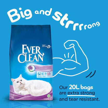 Ever Clean Lavender Clumping Cat Litter 20L - Lavender Scented - Strong Clumping - Odor Control - Easy Scoop Clay Litter