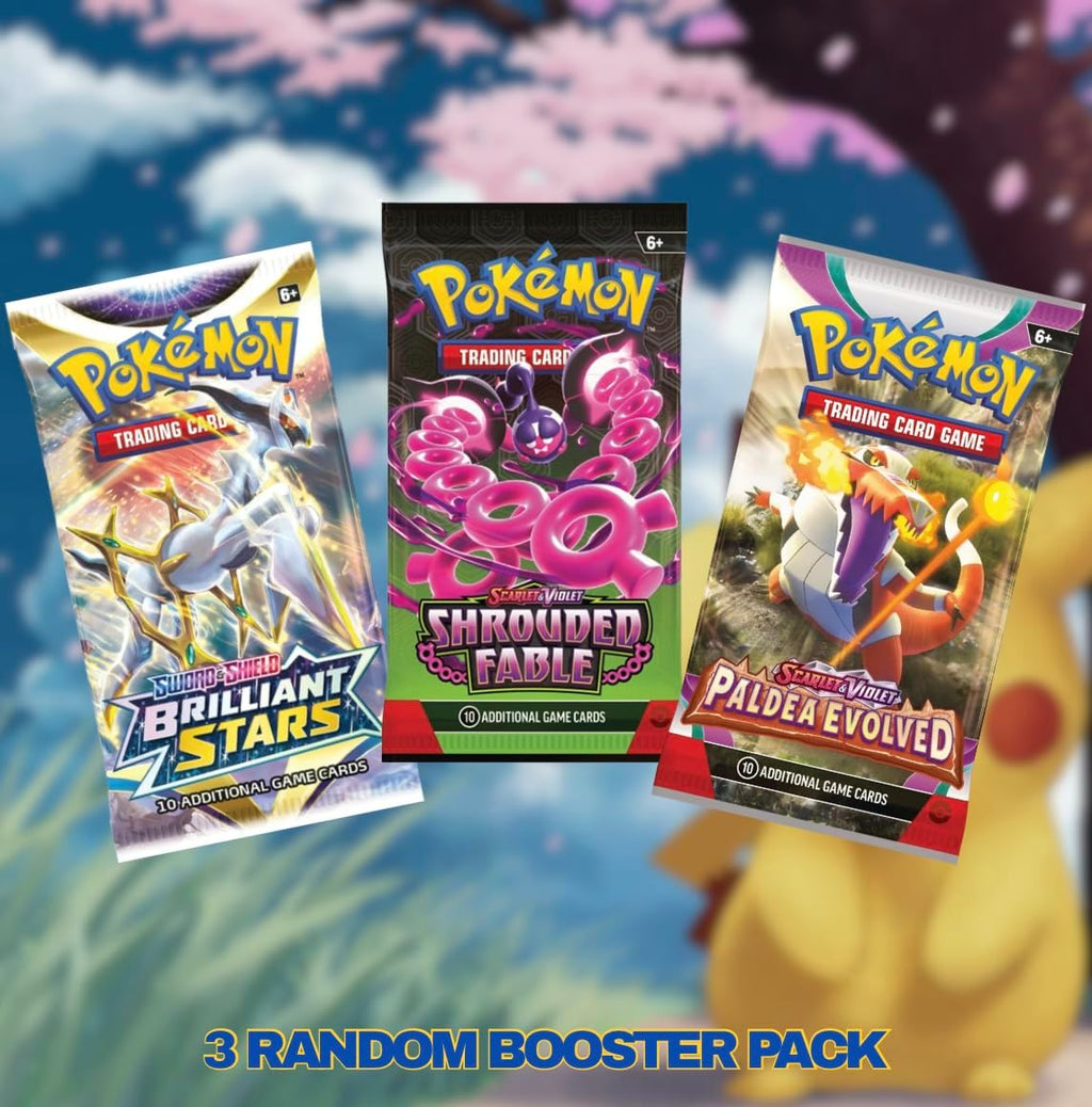 Pokemon Cards Booster Pack Gift Bundle | 3 Booster Packs | Assorted Sets from Sword and Shield & Scarlet and Violet | Perfect Pokémon Gift Set (3 Assorted Booster Packs) | Titan Authenticated