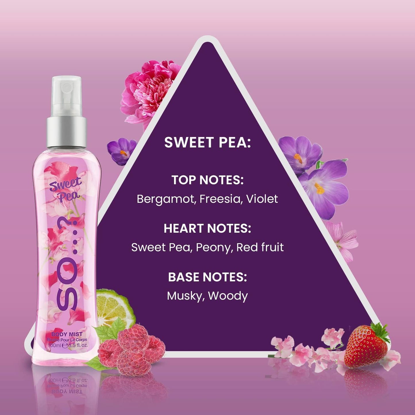 Body Mist by So…? Womens Candy Floss, Vanilla, Sweet Pea Body Spray Mixed Fragrance Bundle 100ml (Pack of 3)