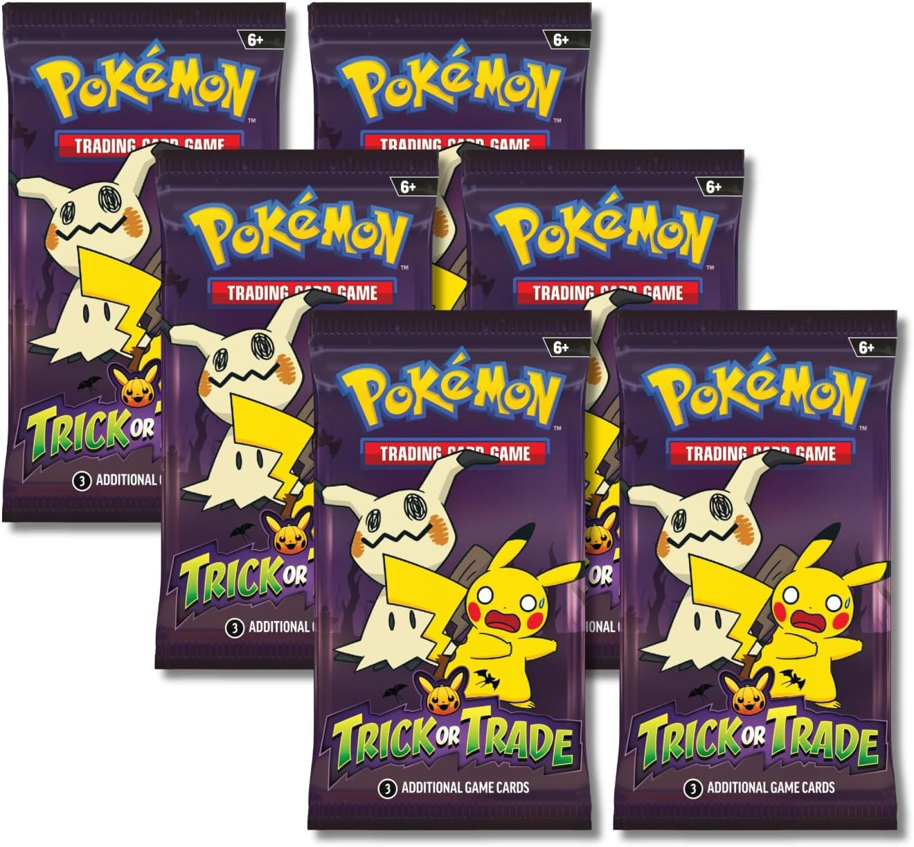 Pokémon 2023 Trick or Trade Mimikyu & Pikachu Mini Booster Packs – 6 Pack Bundle Halloween Edition | Pokémon TCG 3 Card Packs for Collectors & Players