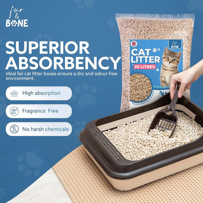 Fur & Bone Cat Litter - Ultra Absorbent Wooden Pellets - Biodegradable - Odor Control - Soft Natural Bedding - 1 x 30L