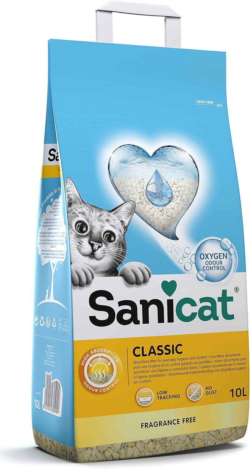 Sanicat Classic Unscented Cat Litter 10L – Fast Absorption – Odor Control – Low Dust Mineral Cat Litter for Hygiene