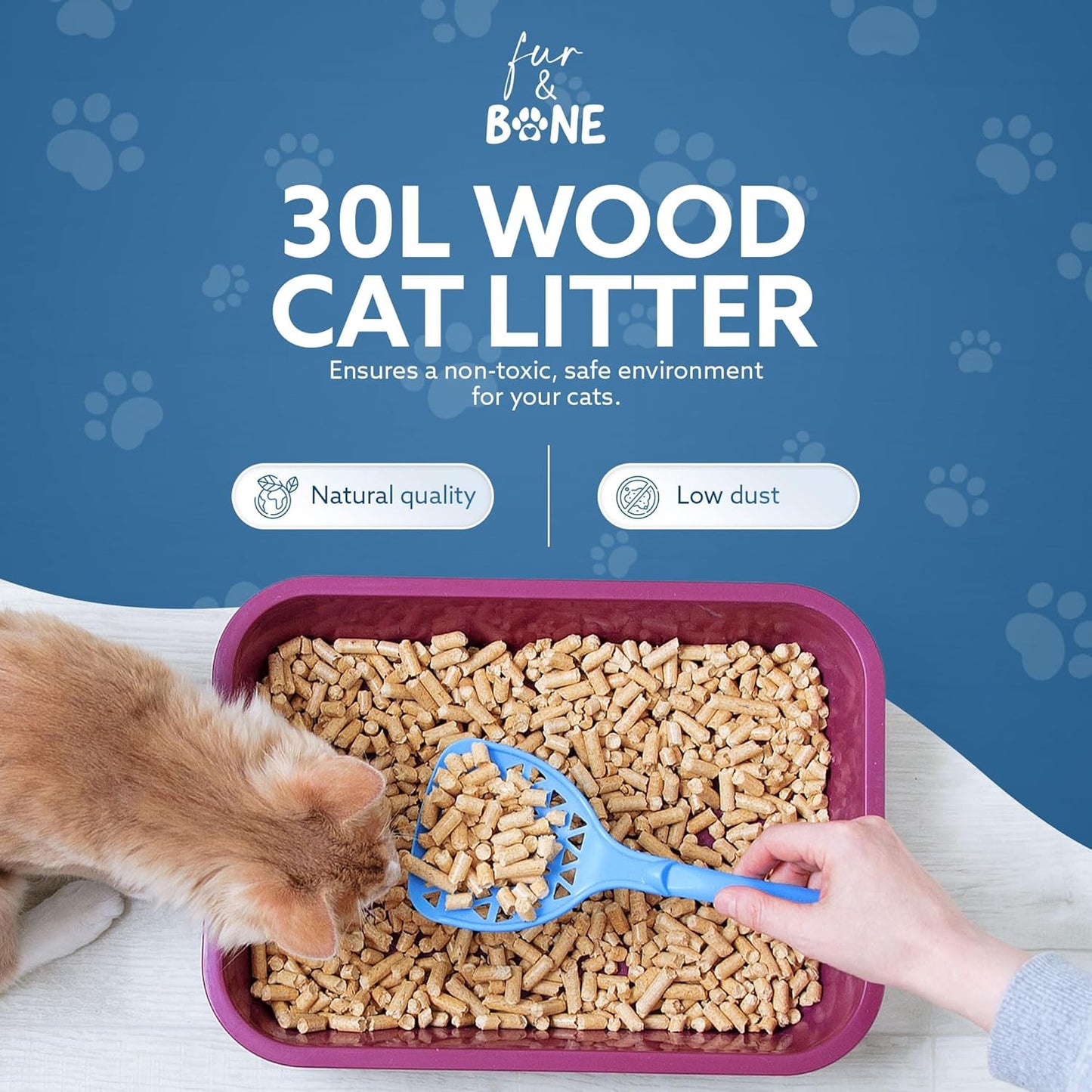 Fur & Bone Cat Litter - Ultra Absorbent Wooden Pellets - Biodegradable - Odor Control - Soft Natural Bedding - 1 x 30L
