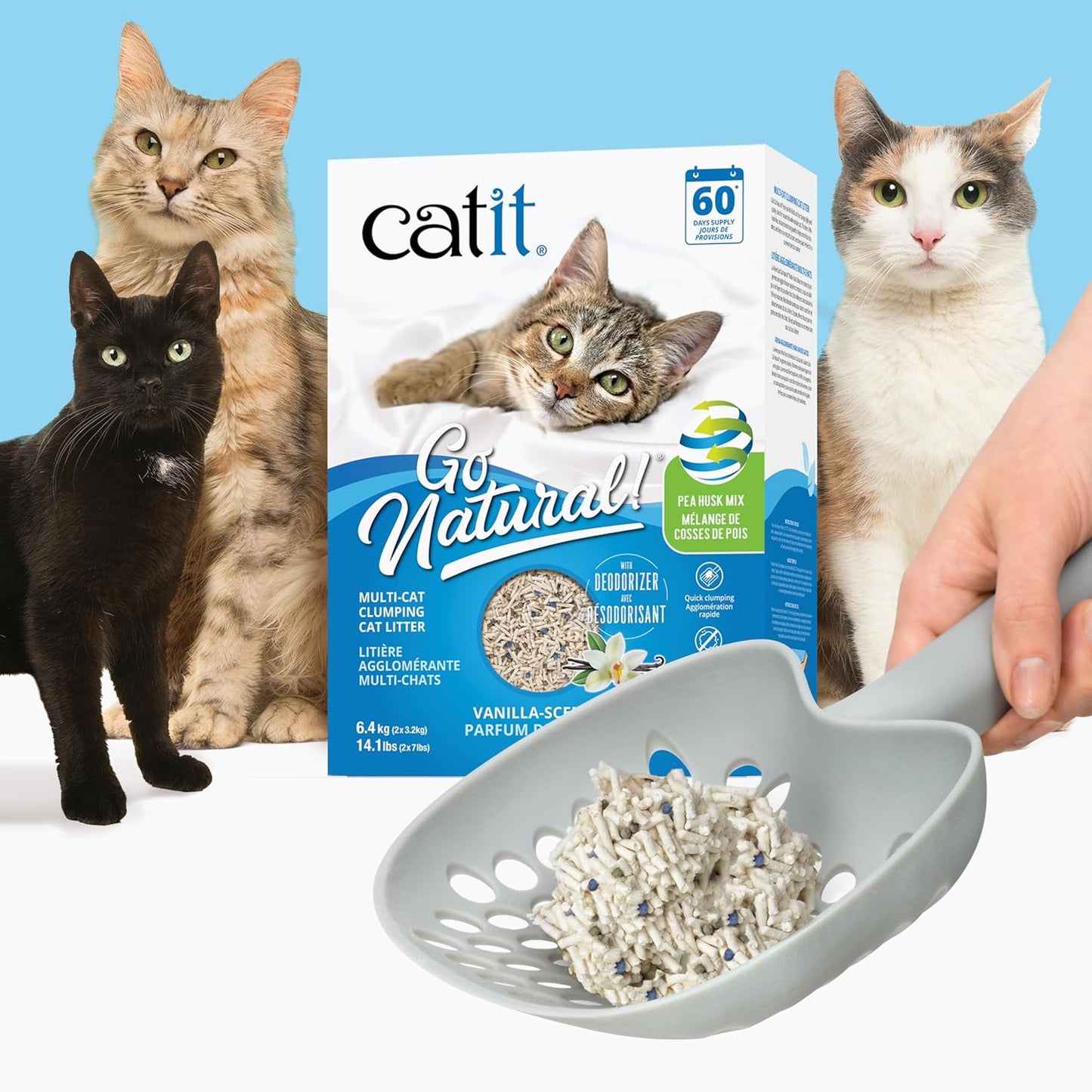 Catit Go Natural Vanilla Scented Multi Cat Clumping Cat Litter 6.4kg – Fast Clumping – Odor Control – 99 Percent Dust Free Cat Litter