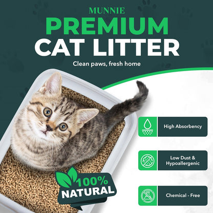 Munnie Cat Litter 30L - Ultra Absorbent Wood Pellets - Biodegradable Non Clumping - Dust Free Unscented - Odor Control Cat Litter