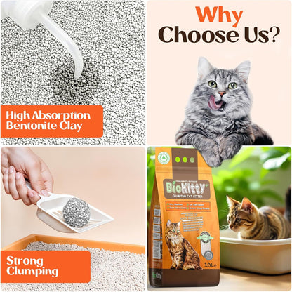 BioKitty Clumping Cat Litter 10L – Unscented – Natural Bentonite Minerals – Strong Clumping – Odor Control – Dust Free Cat Litter Pack of 1