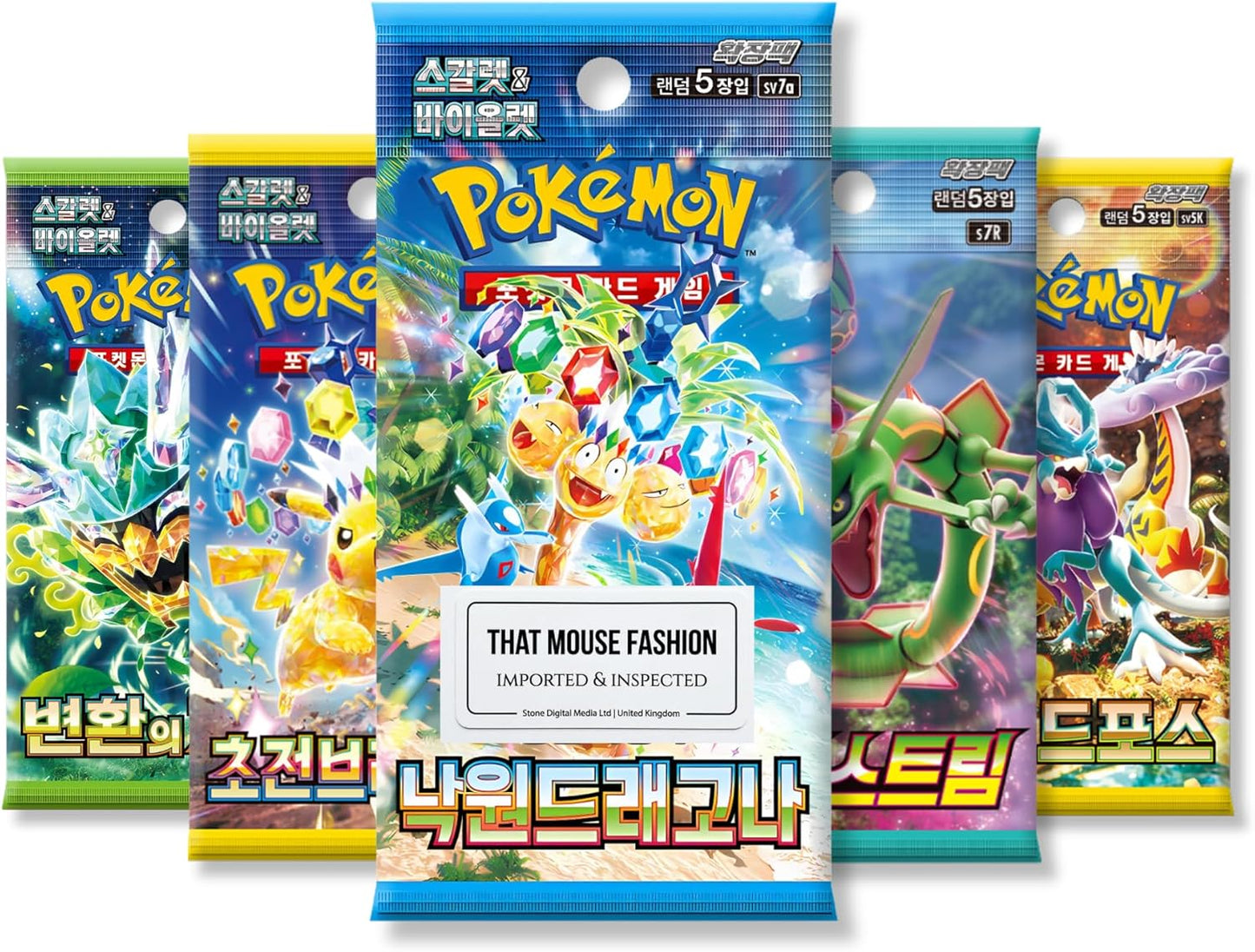 Korean Mystery Pokémon 5 Booster Pack Bundle | TCYM Authenticated Korean Pokémon Cards | Scarlet & Violet or Sword & Shield Random Packs | That Mouse Fashion