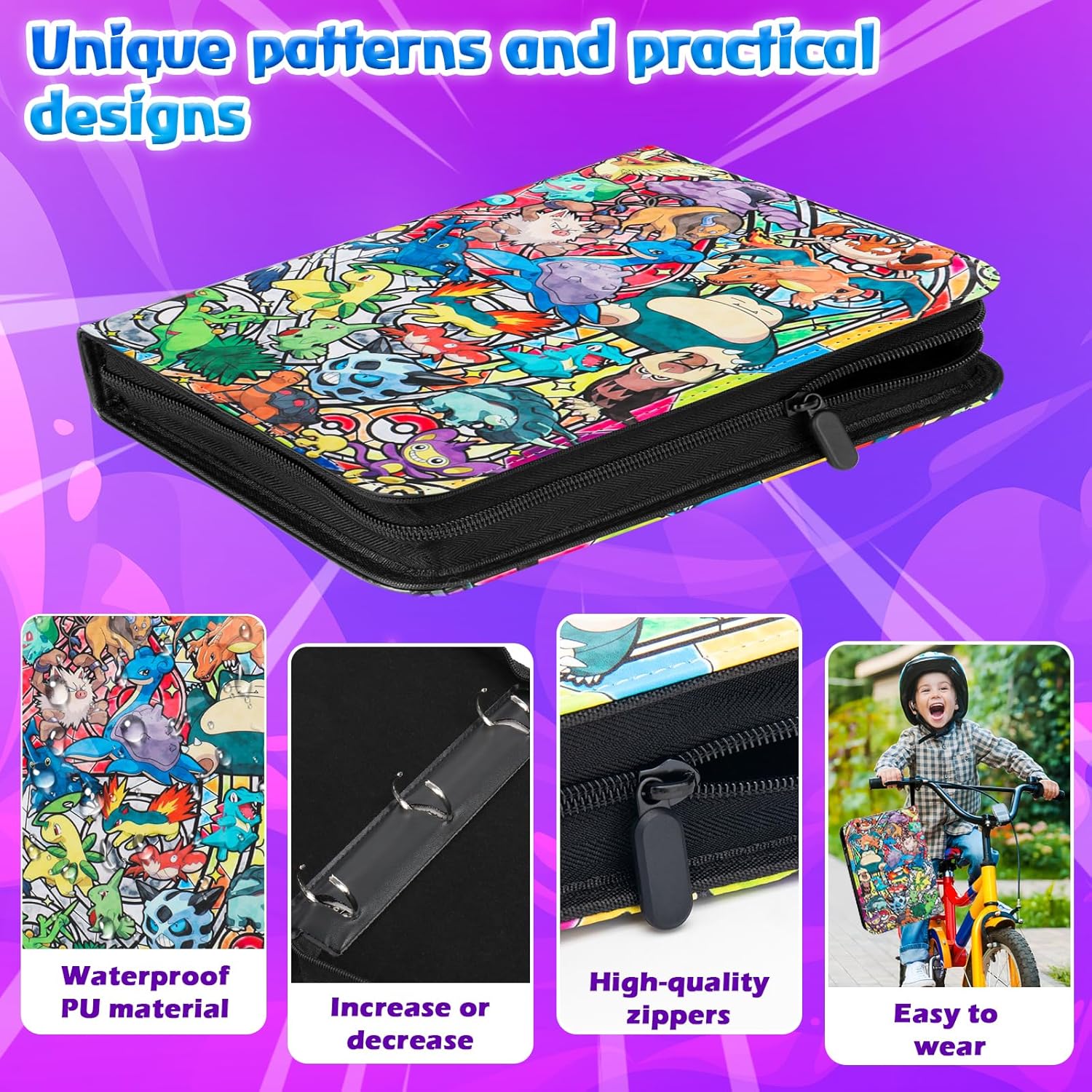 Card Binder for Kids,Trading Card Binder 9 Pocket 50 Pages 900 Cards Capacity,Portable Waterproof PU Card Binder Folder,Collectible Card Album This is the perfect for boys and girls