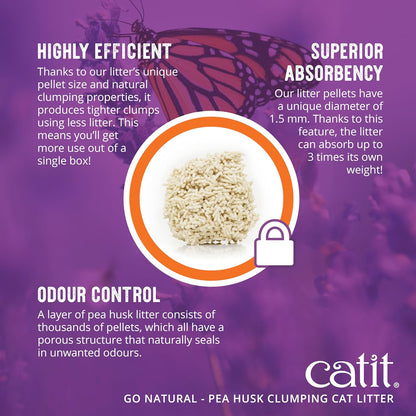 Catit Go Natural 5.6kg Vanilla Scented Pea Husk Clumping Cat Litter – Fast Clumping – Deodorising – 99.9% Dust-Free – Plant Based Cat and Kitten Litter