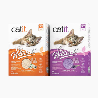 Catit Go Natural 5.6kg Vanilla Scented Pea Husk Clumping Cat Litter – Fast Clumping – Deodorising – 99.9% Dust-Free – Plant Based Cat and Kitten Litter