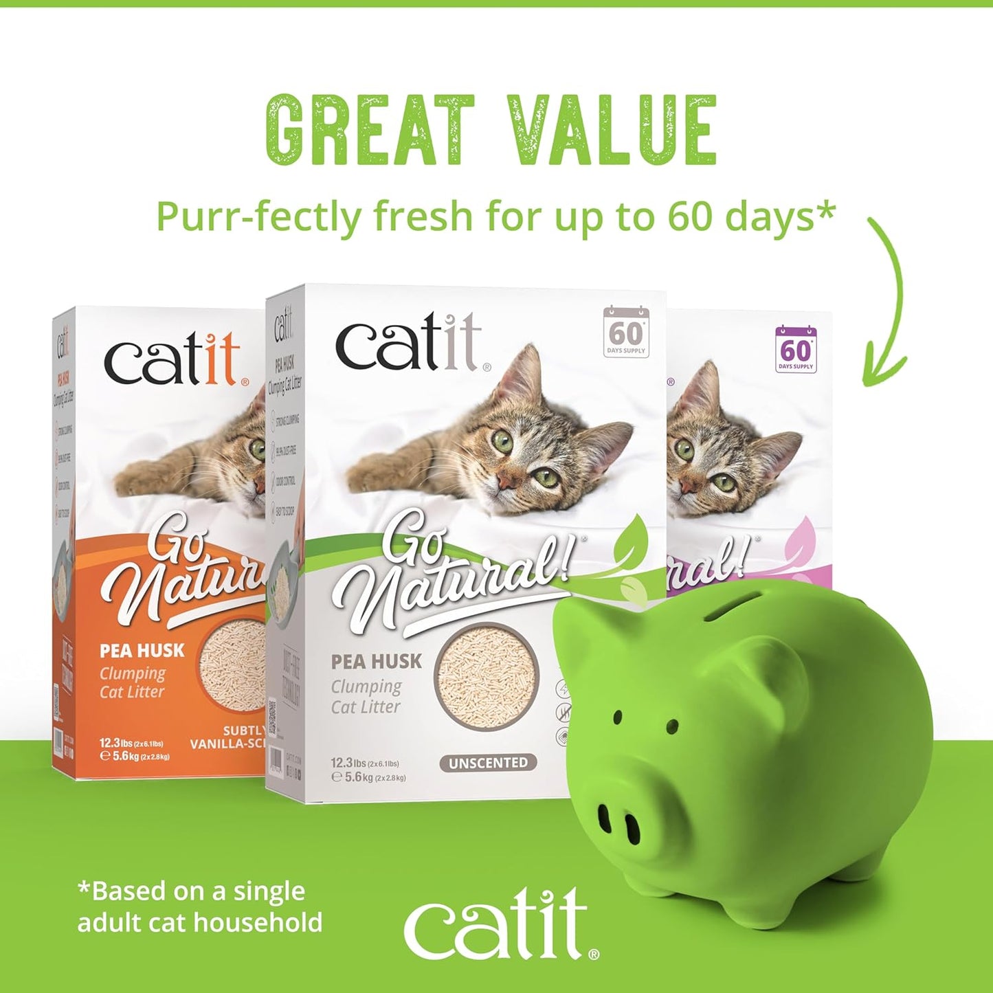 Catit Go Natural Lavender Scented Pea Husk Clumping Cat Litter – Plant Based – Fast Clumping – Deodorising – Dust Free Cat Litter 5.6kg