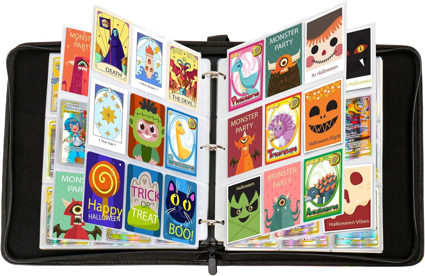 Card Binder for Kids 9 Pocket 50 Pages 900 Card Capacity – Waterproof PU Trading Card Binder Album with Zipper Strap for Pokemon Sports Cards