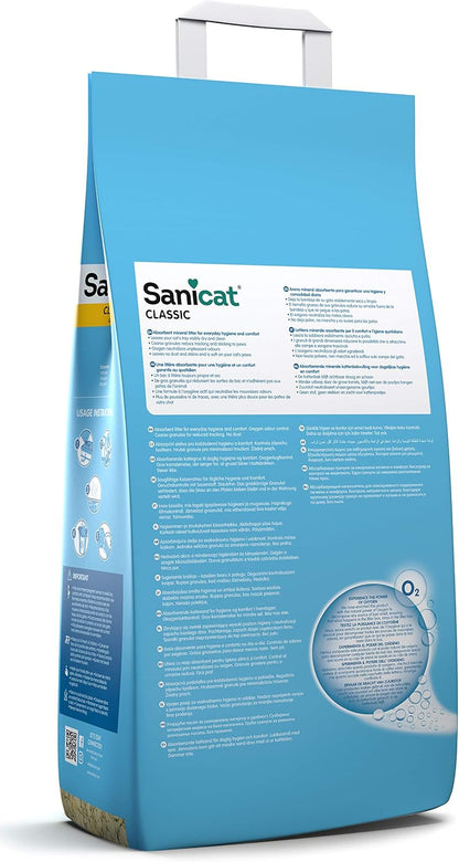 Sanicat Classic Unscented Cat Litter 10L – Fast Absorption – Odor Control – Low Dust Mineral Cat Litter for Hygiene