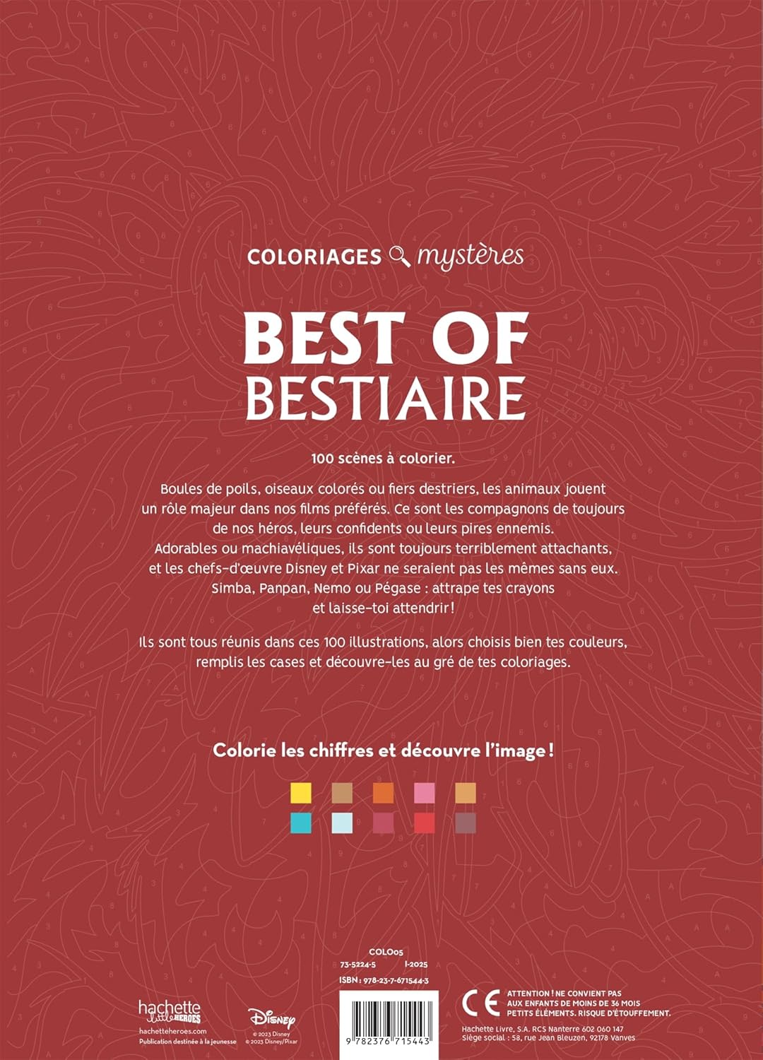 Coloriages Mystères Disney – Best of Bestiaire | Livre de Coloriage Magique par Numéros | Personnages Animaux Disney Officiel