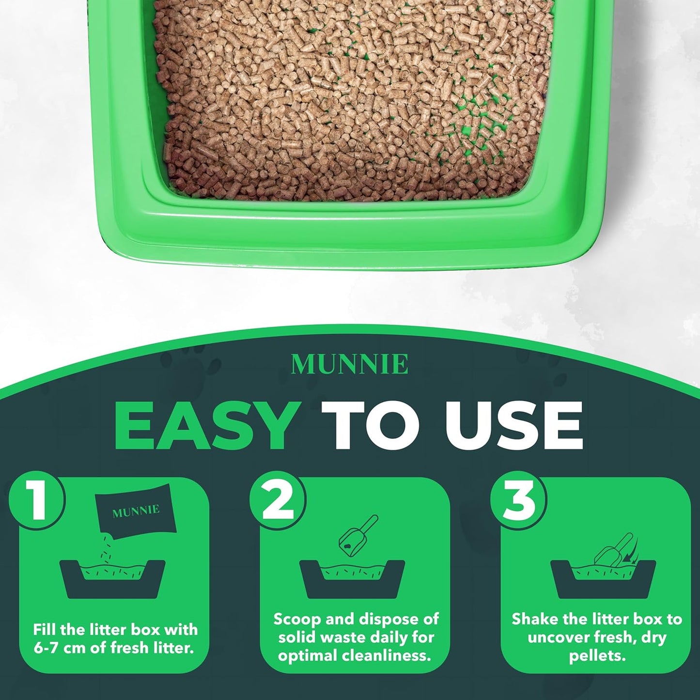 Munnie Cat Litter 30L - Ultra Absorbent Wood Pellets - Biodegradable Non Clumping - Dust Free Unscented - Odor Control Cat Litter