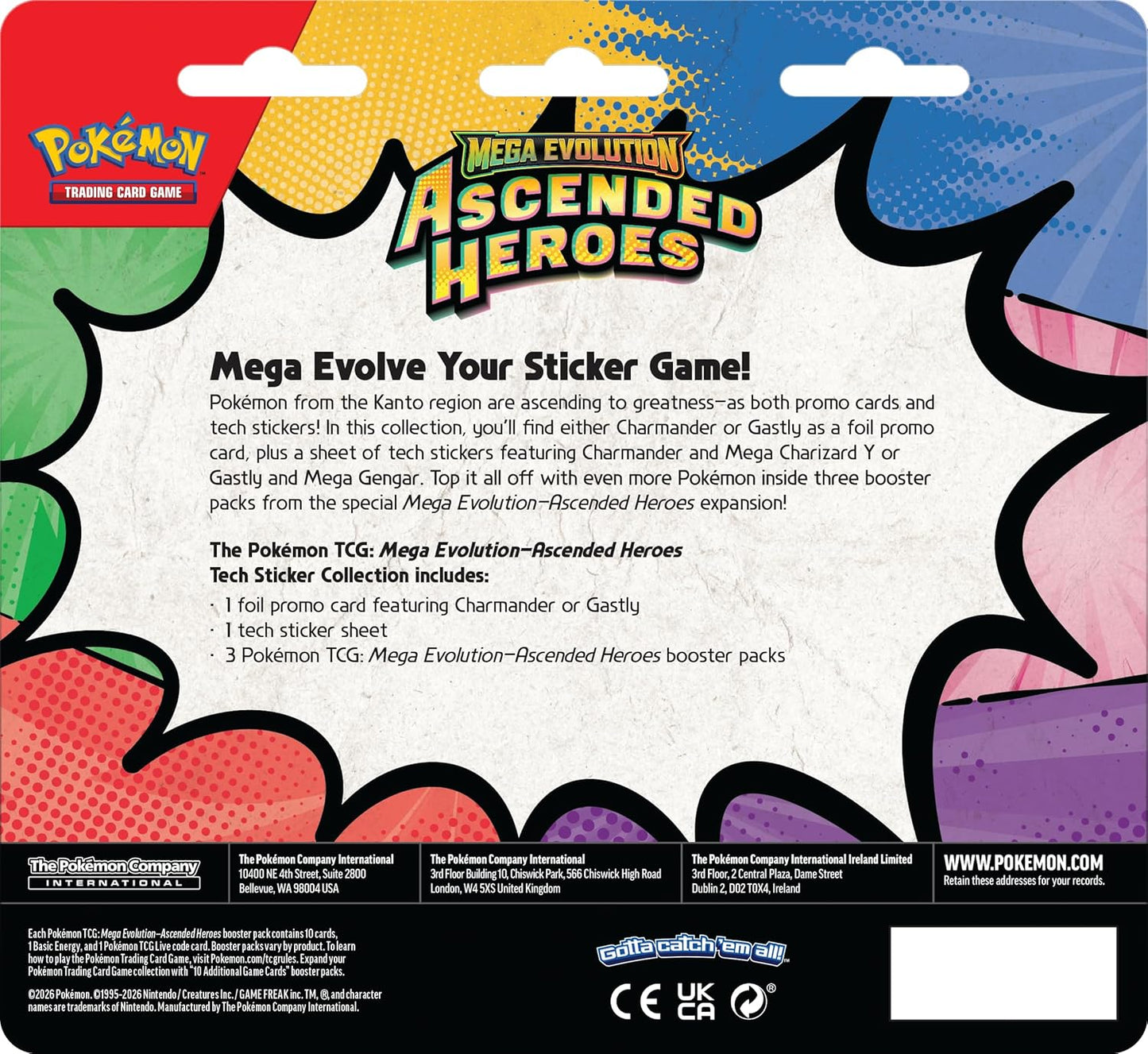 Pokémon TCG Mega Evolution Ascended Heroes Tech Sticker Collection Charmander Foil Promo Card with 3 Booster Packs & Pokémon Stickers
