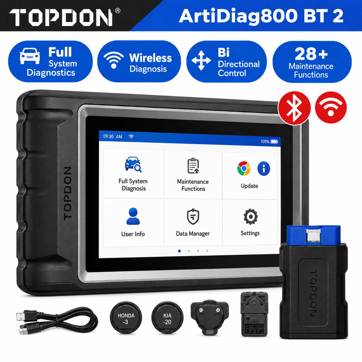 TOPDON ArtiDiag800 BT 2 OBD2 Scanner - Bi-Directional Control All-System Diagnostic Tool with CAN-FD, FCA SGW & 2-Year Updates